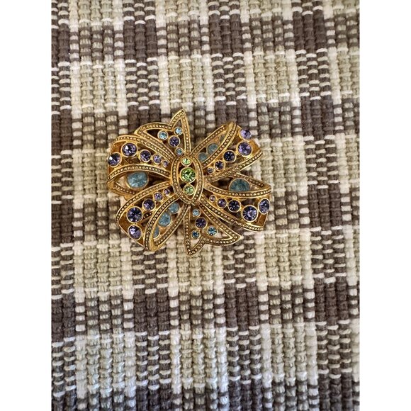 Joan Rivers Gold-Tone Brooch With Multicolored Rhinestones & Enamel 2.5" Diamete - Picture 5 of 14